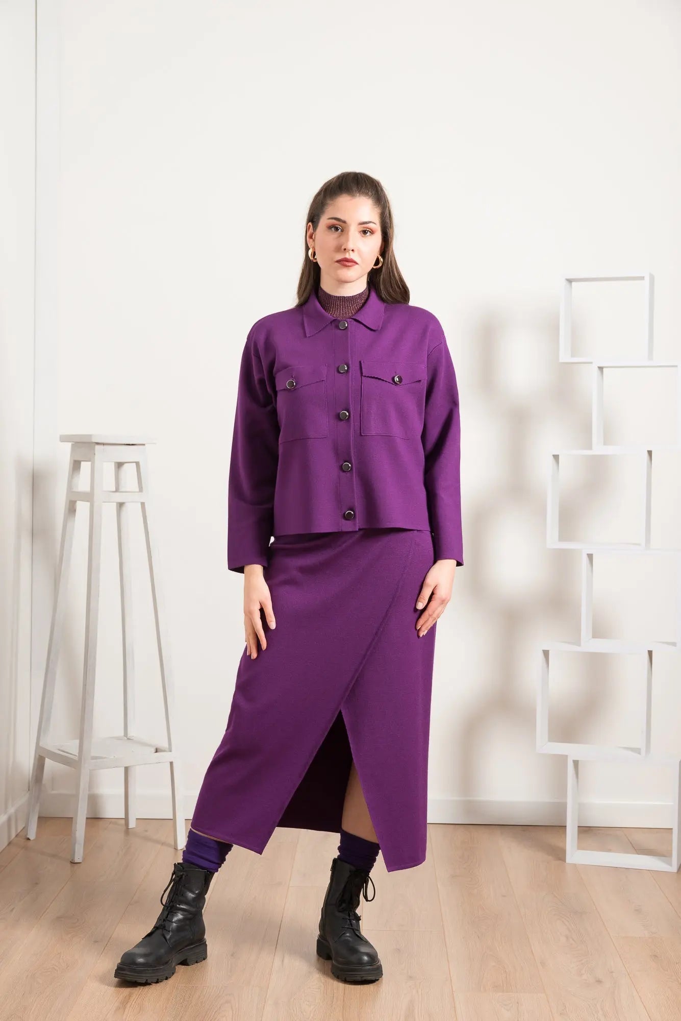 Cardigan con Collo a Camicia e Tasche A.MA DI COLLODEL MARA