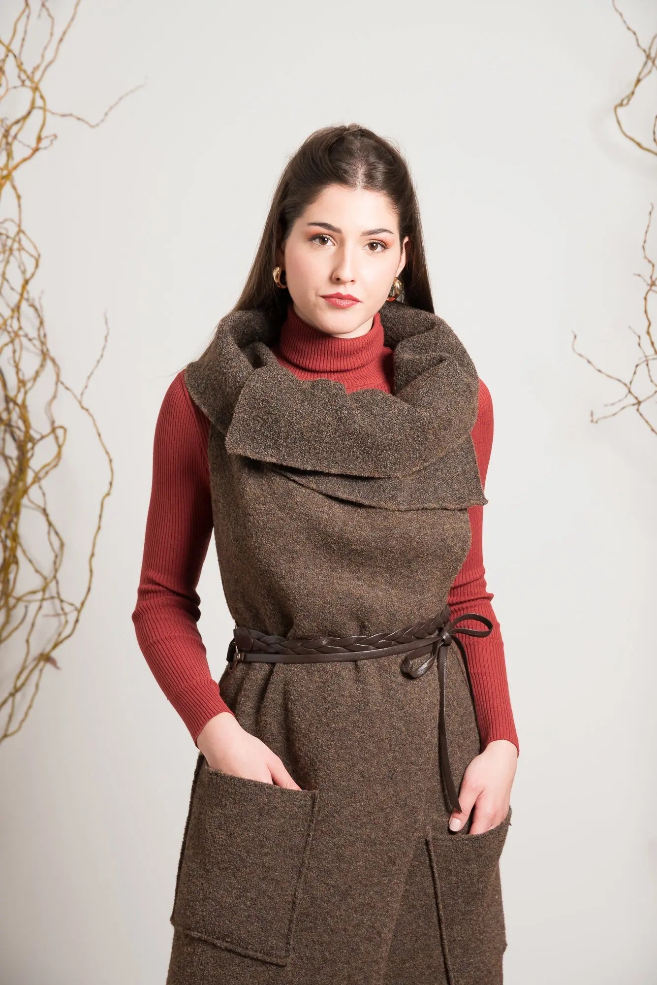 Maxi Gilet in Filato Bouclé con Tasche A.MA DI COLLODEL MARA