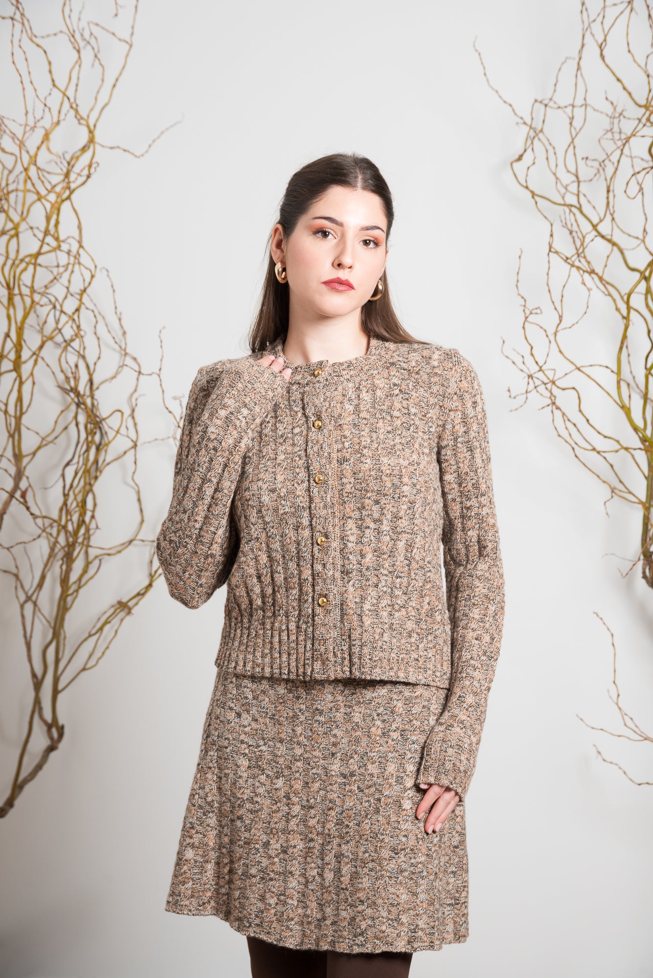 Cardigan a Trecce con Filato Mouliné ST.GEORGES