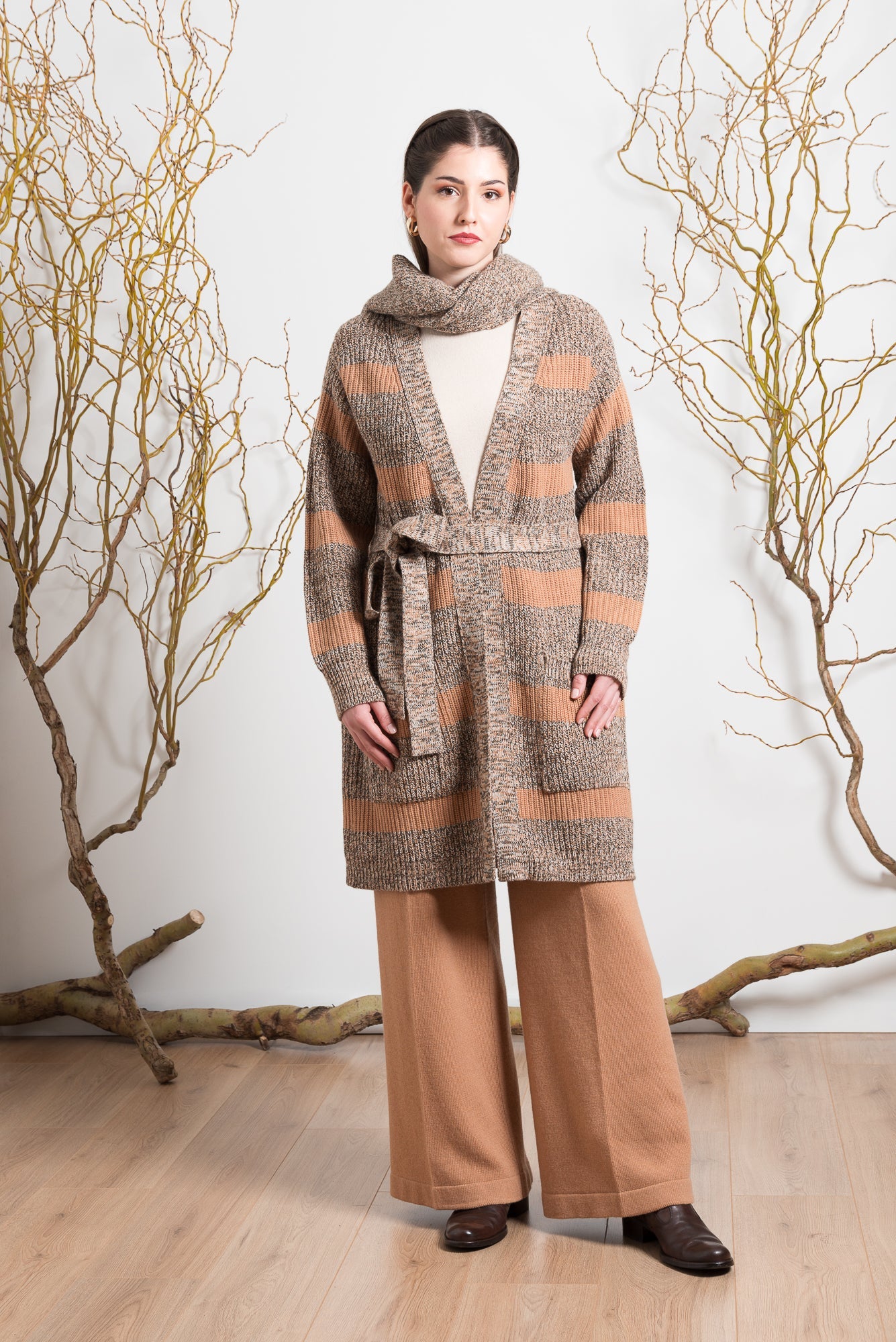 Cardigan lungo a Righe con Cintura in Vita ST.GEORGES