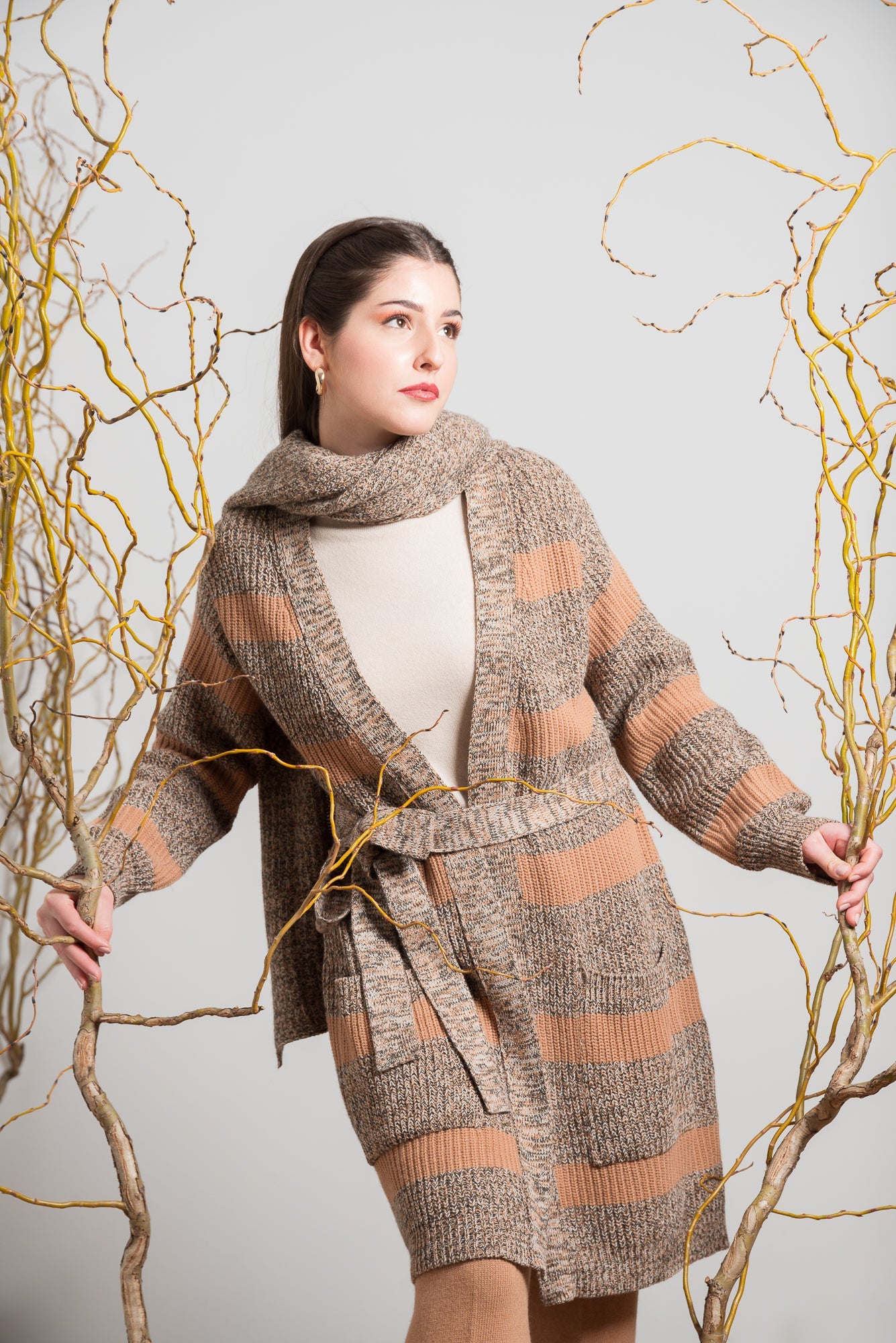 Cardigan lungo a Righe con Cintura in Vita ST.GEORGES