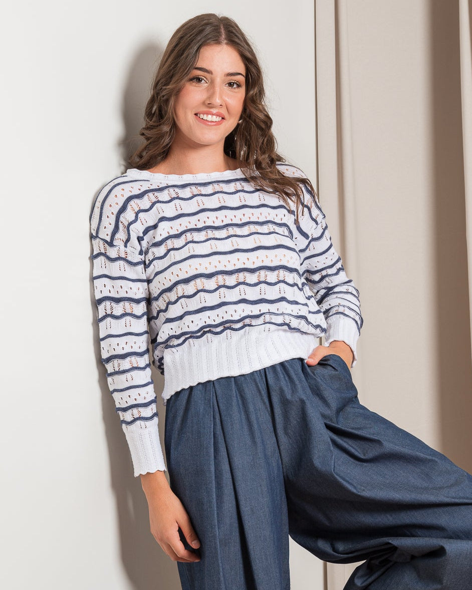 Maglia Scollo a Barca Rigata