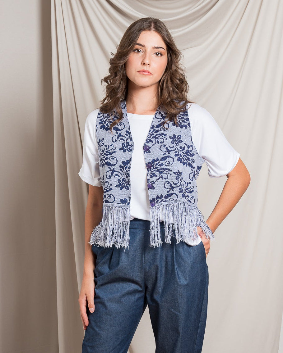 Gilet Jacquard con Frange