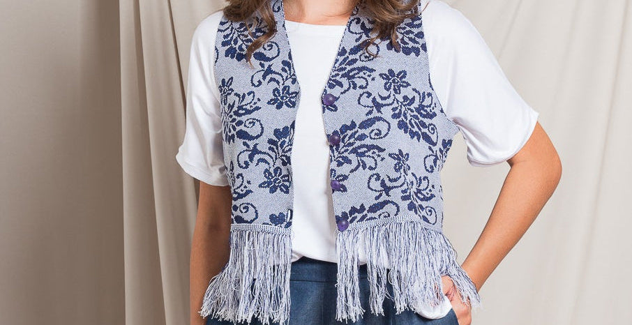 Gilet Jacquard con Frange