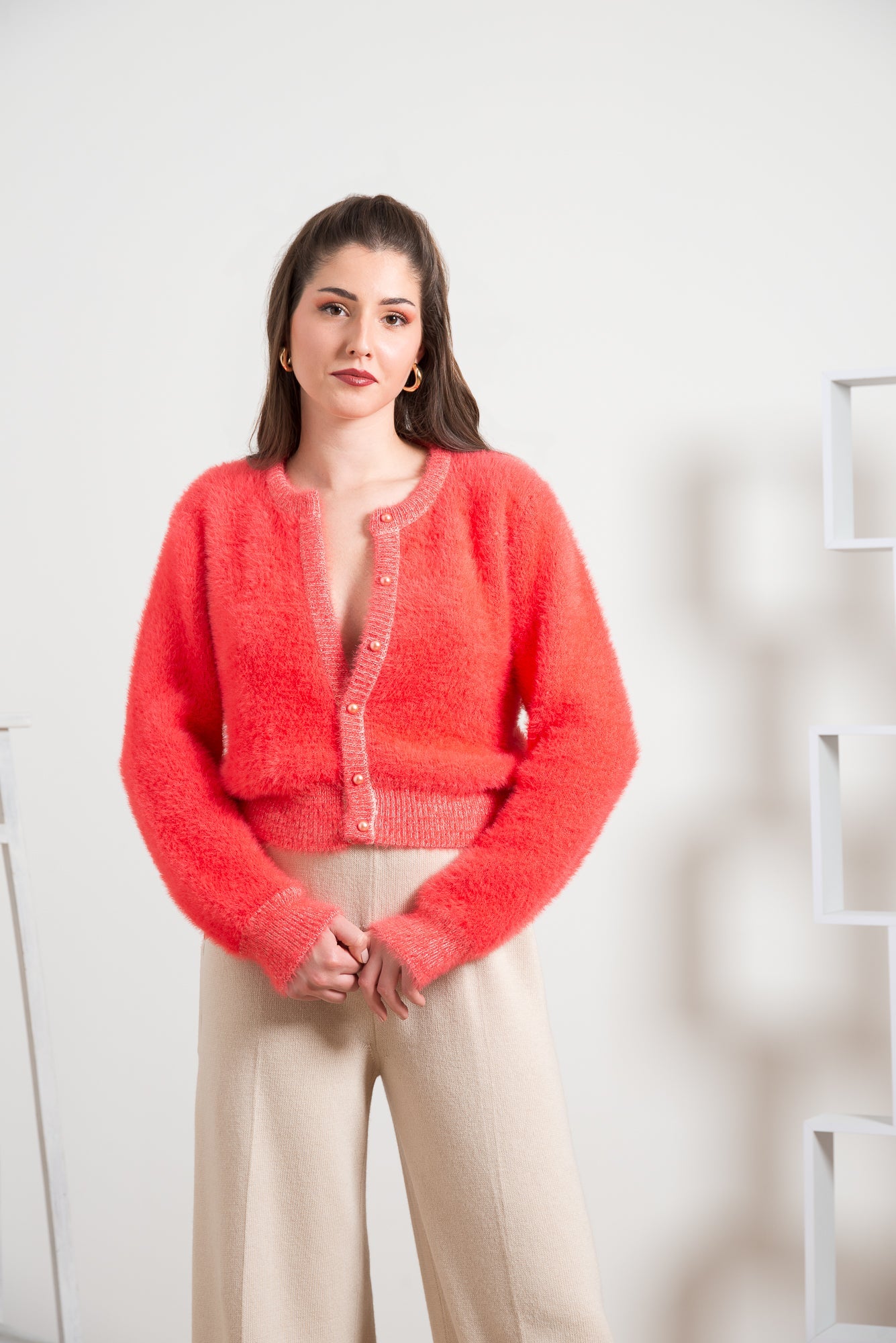 Cardigan con bottoni Golfino "effetto teddy" con bottoncini perlati