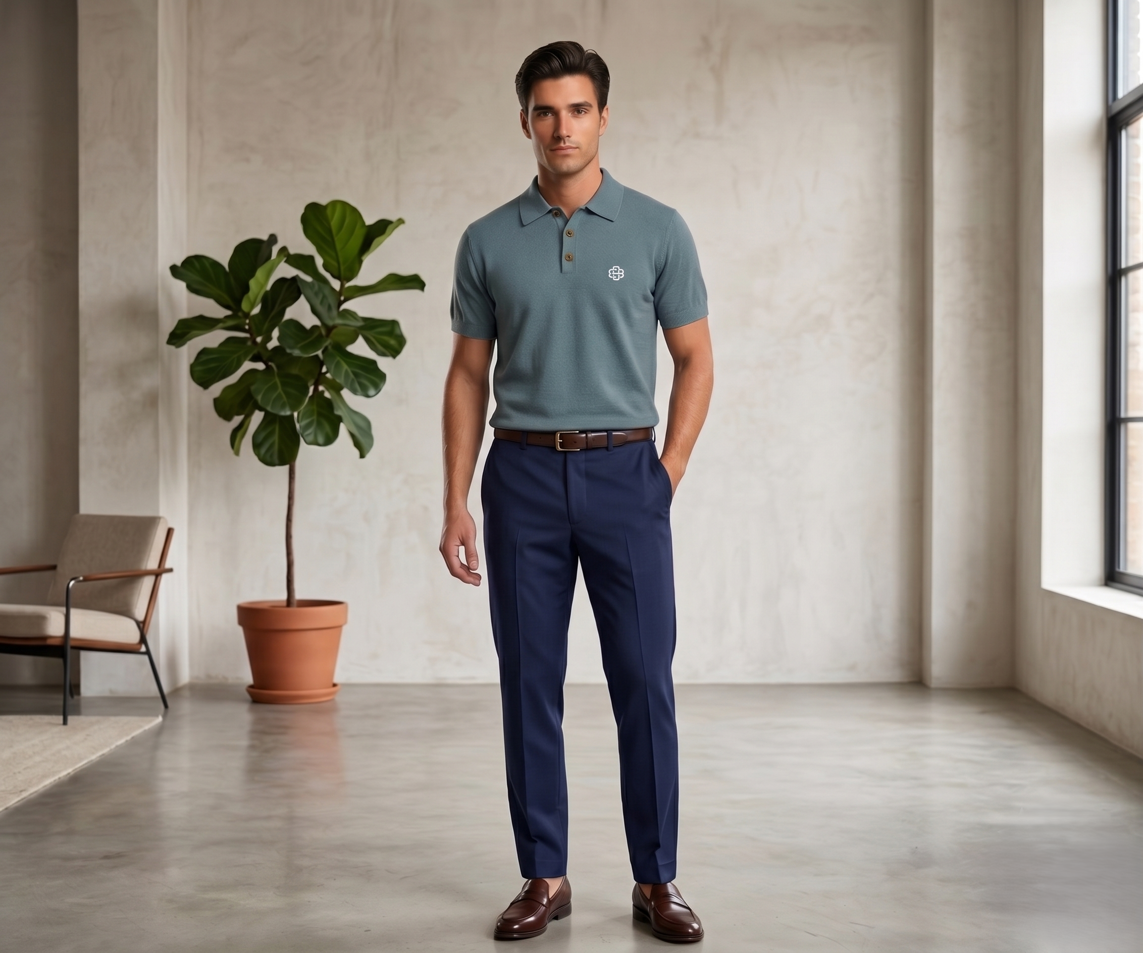 Polo in Cotone avio con bottoni e logo