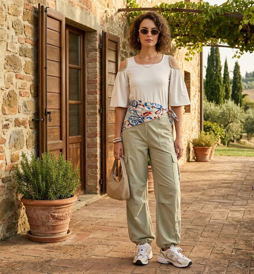 T-shirt Spalle Scoperte con Passamaneria